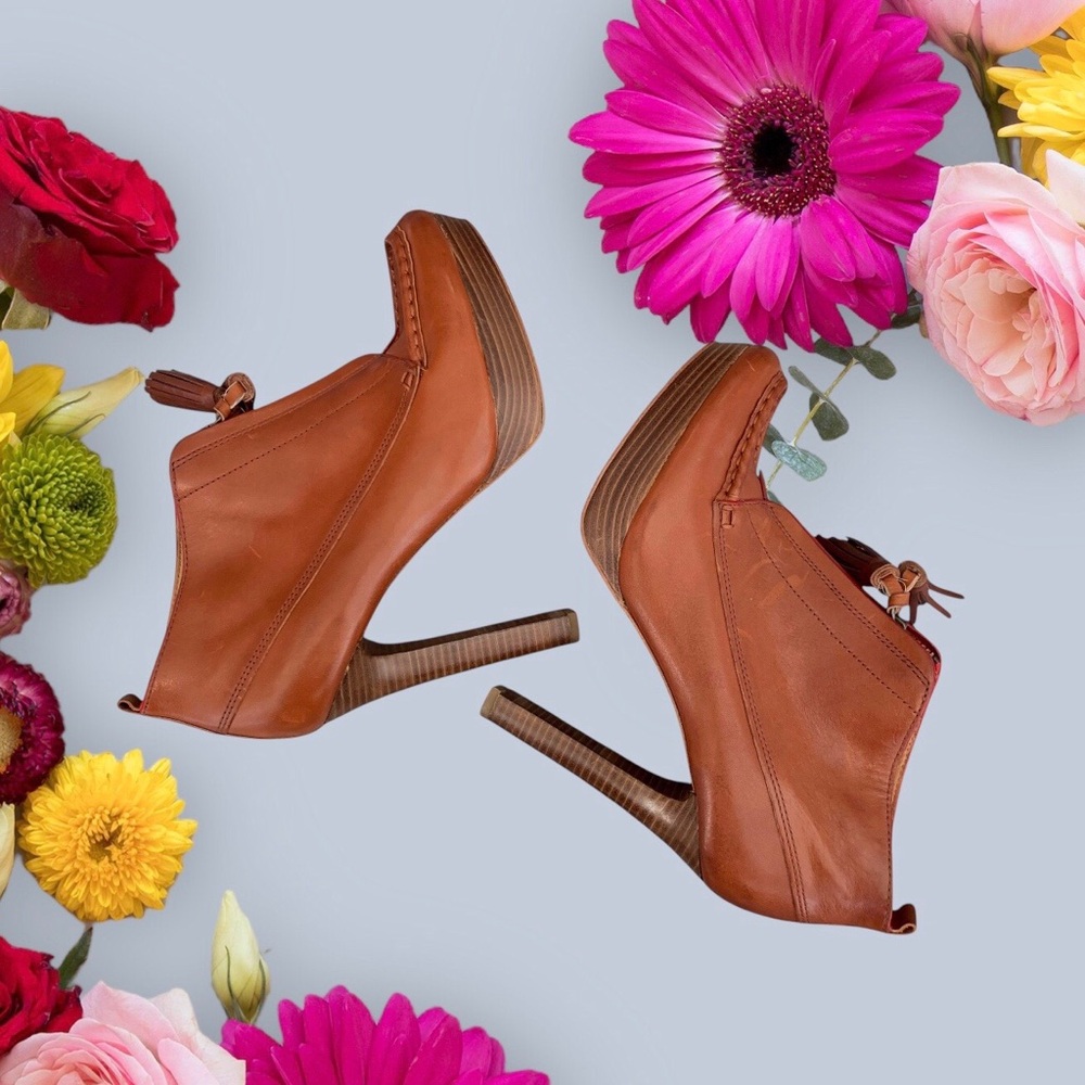 Coach Tan Leather Platform Booties